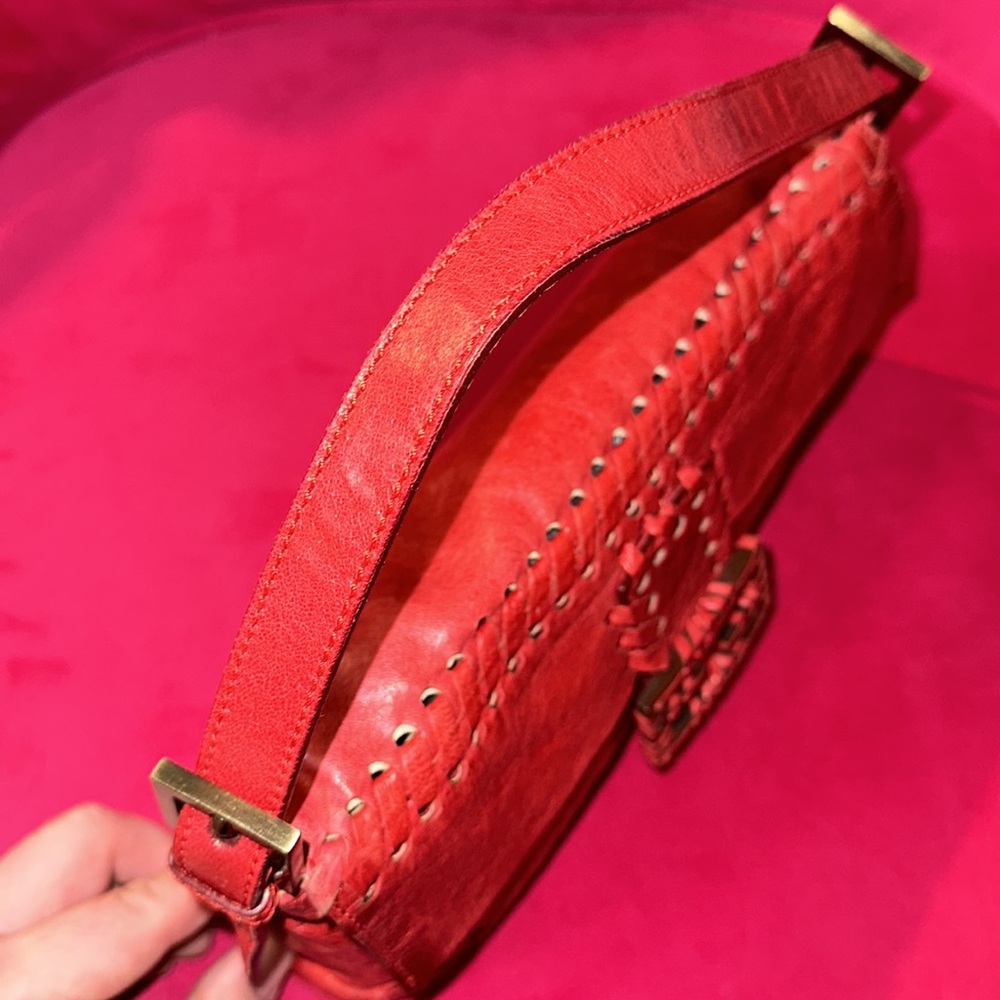Fendi red leather whipstitch mama baguette shoulder crossbody convertible bag - Picture 7 of 16